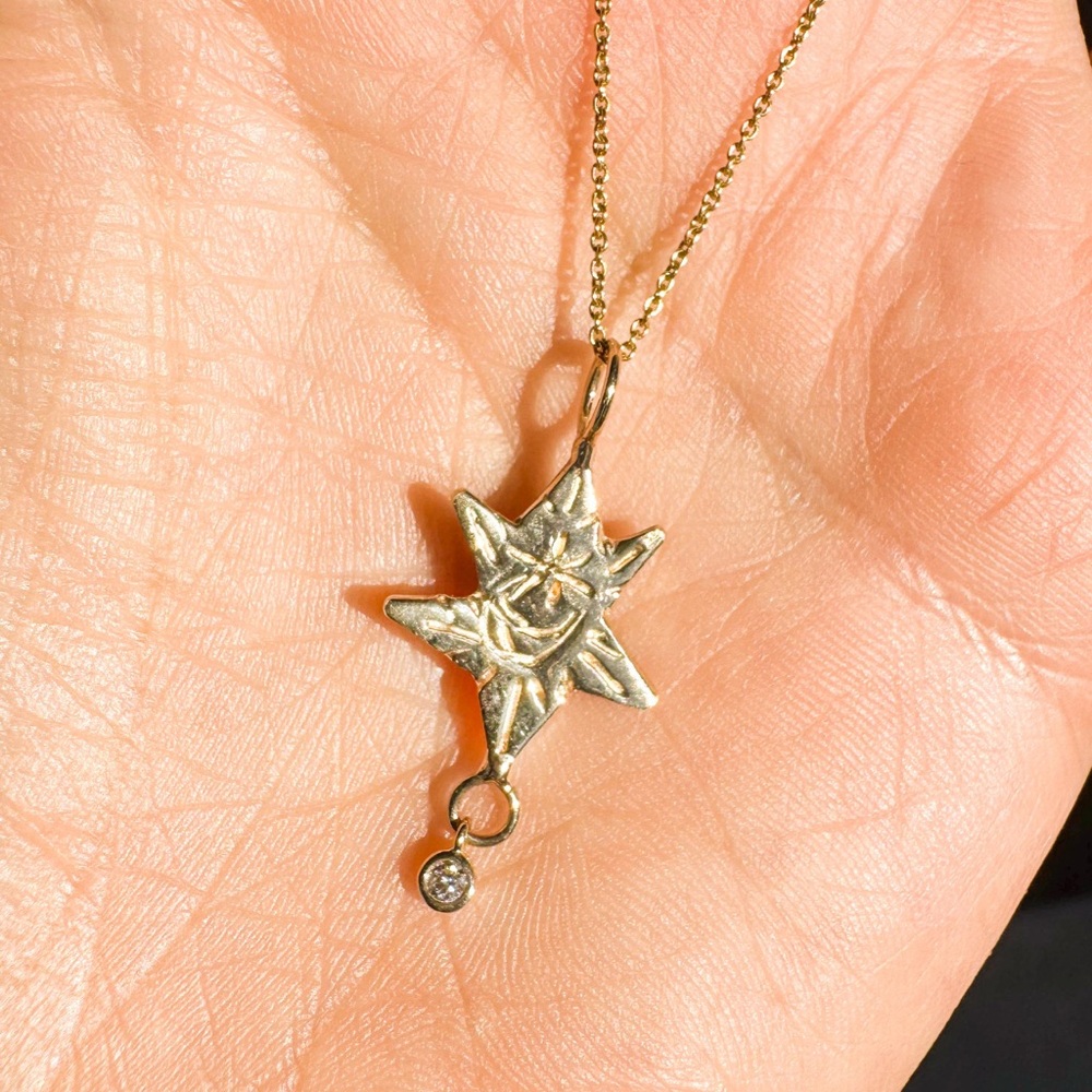 Handmade 14k and natural diamond star necklace | rare | handmade by artist